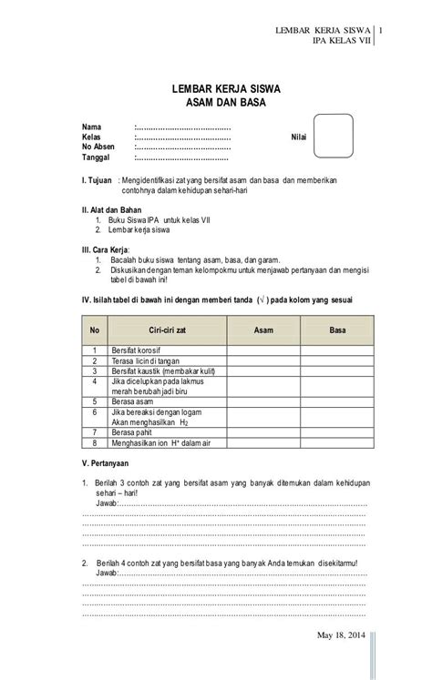 Contoh Lkpd Ipa Smp Kurikulum 2013 - 51+ Koleksi Gambar