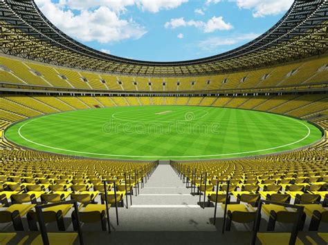 D Render Of A Round Cricket Stadium With White Seats And Vip Boxes