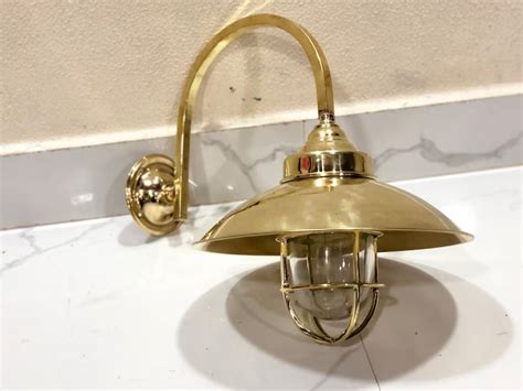 Vintage Brass Bulkhead Wall Light With Shade Nautical Style Interior Decor 5 Piece Usa Nautical