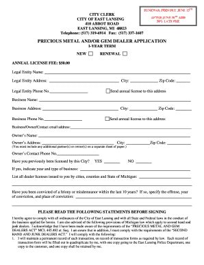 Fillable Online PRECIOUS METAL AND OR GEM DEALER APPLICATION 1 YEAR Fax