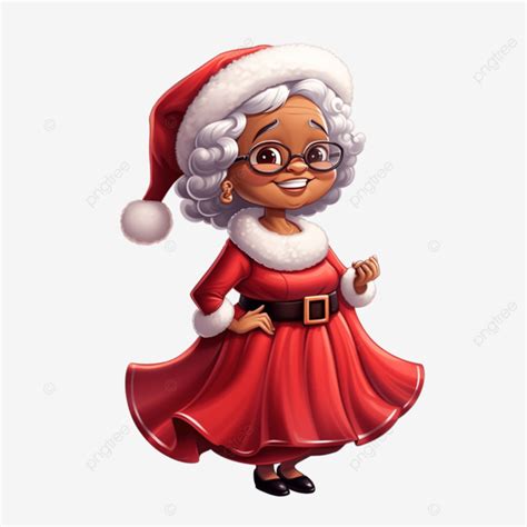 American African Mrs Claus Standing Cartoon Character Png Female Lady