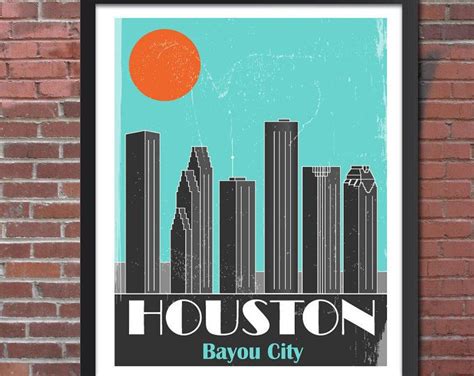 Houston Skyline | Houston skyline, Art deco prints, Unique art