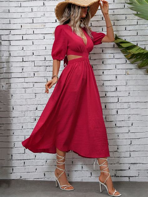 Shein Vcay Vestido Unicolor De Cintura Con Abertura De Espalda Abierta