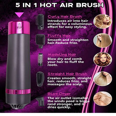 5 In 1 Hair Dryer Brush Negative Ion Electric Hot Air Blow Dryer Brush Comb Detachable And