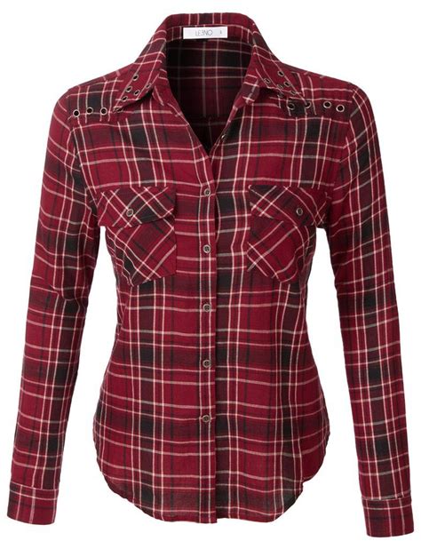 Le3no Womens Loose Plaid Button Down Shirt With Pockets Womens Button Down Shirt Shirts Fashion