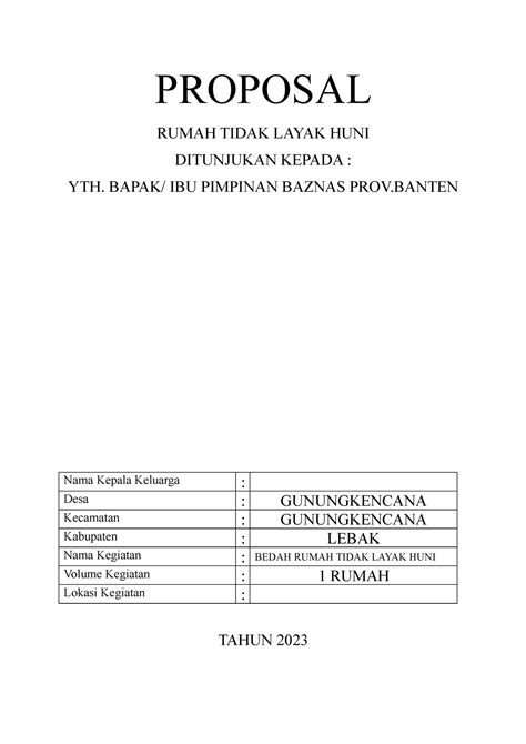 Proposal RTLH Rtlh PROPOSAL RUMAH TIDAK LAYAK HUNI DITUNJUKAN