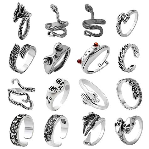 Buy Aidsotoumens Vintage Open Rings Set Frog Snake Skull Cool Punk Goth