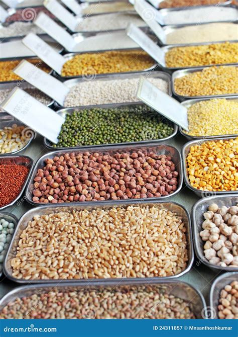 Pulses, Grains And Cereals In An Indian Market Royalty Free Stock ...