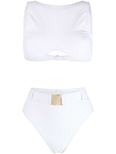 Noire Swimwear Belted High Rise Bikini White Editorialist