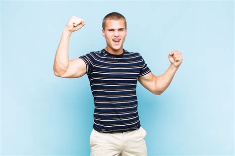 Premium Photo Blonde Man Shouting Triumphantly Looking Like Excited