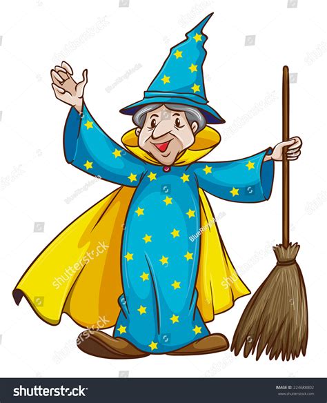 Illustration Witch Holding Broom On White Stock Vector Royalty Free