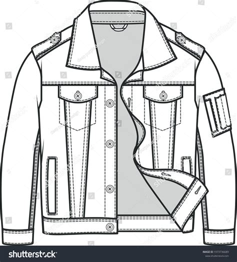 Technical Sketch Denim Jacket Jean Jacket เวกเตอรสตอก ปลอดคา