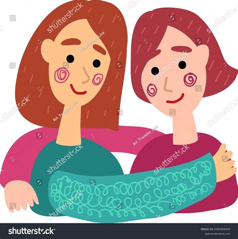 Two Women Hair Different Colors Hugging Stock Vector Royalty Free