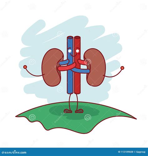 Escena Colorida En Hierba Con El Sistema Renal De La Caricatura De La