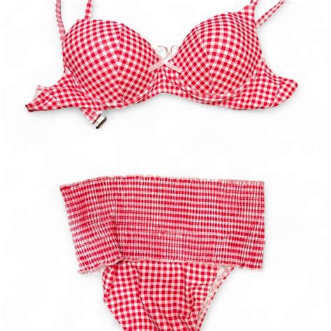 Red White Gingham Bikini Set Fits M Brand New Depop