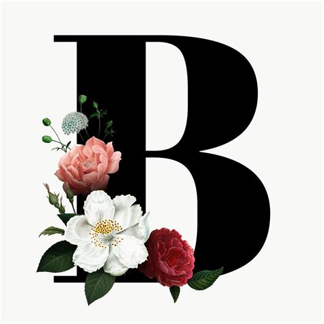 the letter b is decorated with flowers and leaves