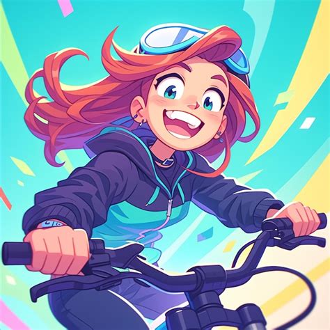 A St Petersburg Girl Rides A Gravity Bike In Cartoon Style Premium Ai