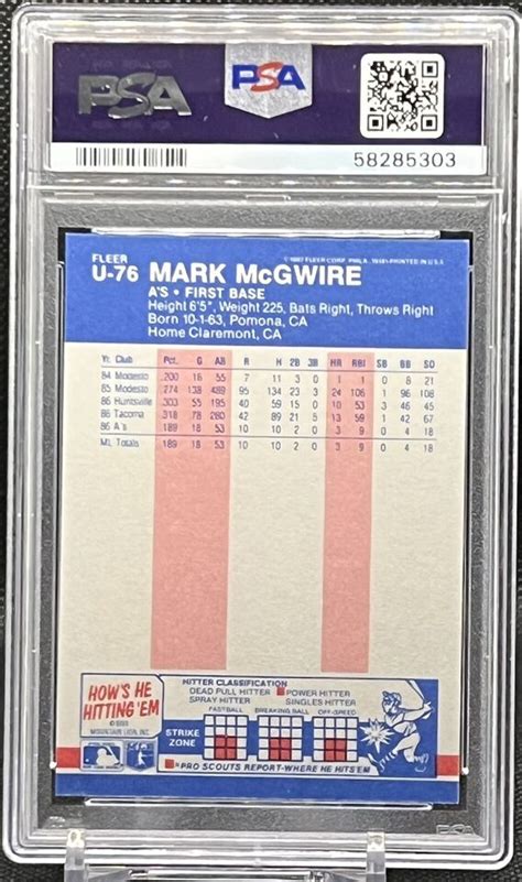 1987 Fleer Update Mark McGwire U 76 RC Rookie Card PSA 9 MINT Newly