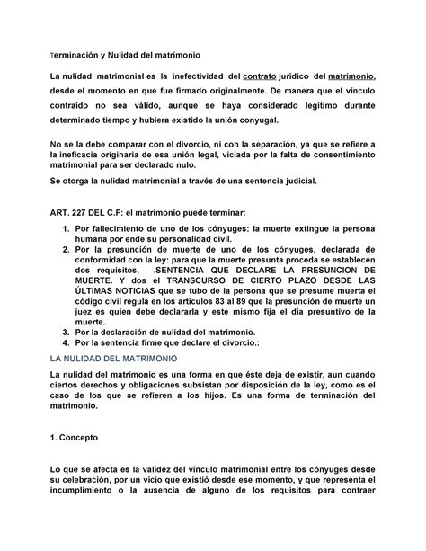 Terminación y Nulidad del matrimonio Terminación y Nulidad del