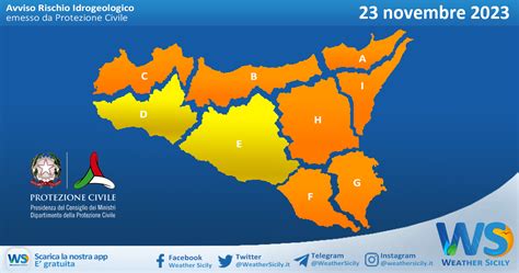 Meteo Sicilia bollettino di allerta meteo per domani giovedì 23