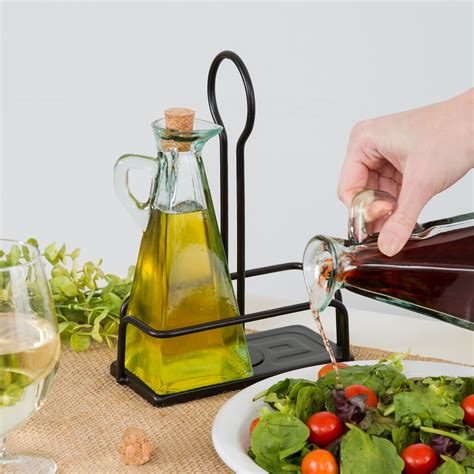 Tablecraft 617NBK Marbella 3 Piece Oil Vinegar Set With Metal Rack