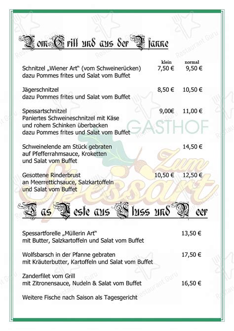 Speisekarte Von Gasthof Zum Spessart Restaurant Mespelbrunn