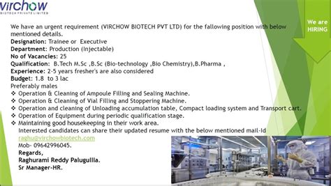 UDYOG ADDA 35 Openings VIRCHOW BIOTECH PVT LTD Urgent Requirement