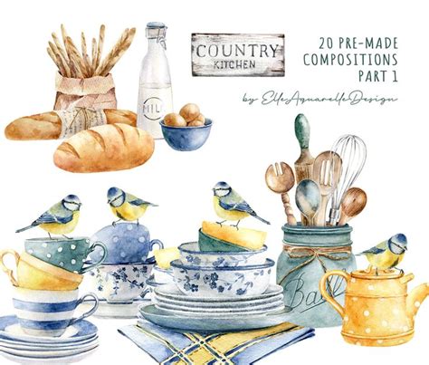 Watercolor Baking Clipart Watercolor Country Kitchen Clipart Utensils