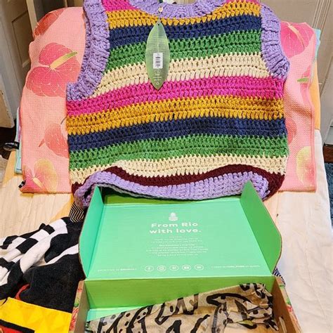 Farm Rio Jackets Coats Nwt Farm Rio Rainbow Striped Crochetknit