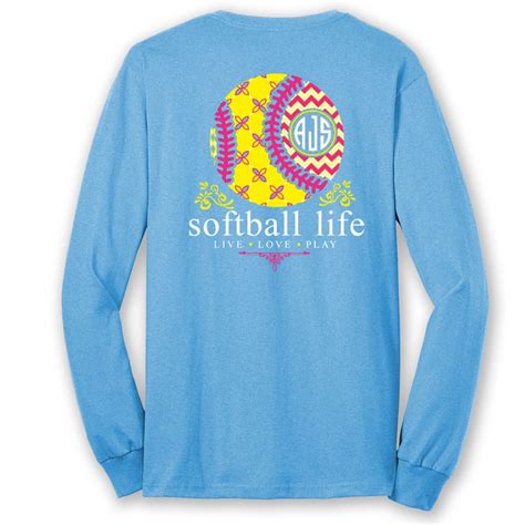 Official Tm Softball Life™ Custom Monogram Long Sleeve T Shirt Etsy