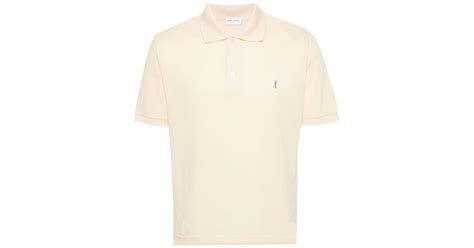 Saint Laurent Cassandre Logo Piqué Polo Shirt In Natural For Men Lyst