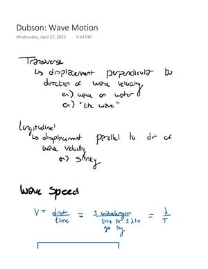 Wave Basics Professor Michael Dubson Phys Wave Basics