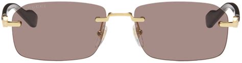 Gucci Gold Tortoiseshell Rimless Sunglasses Gucci