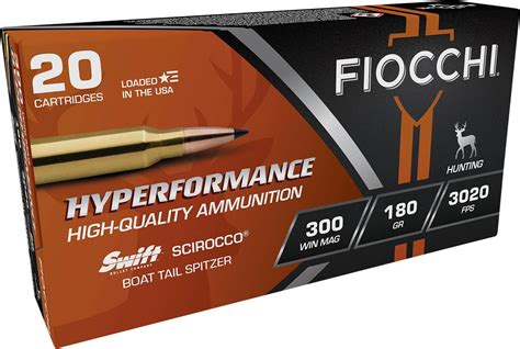 Fiocchi Hyperformance 300 Win Mag 180 Gr Swift Scirocco Ii Boat Tail Spitzer 20 Rounds Per Box