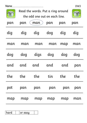 Read Write Inc Ditty Sheet 3 Odd One Out Worksheet Print Font Version