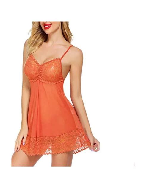 Buy Galsmaky New Hot Sexy Women Baby Doll Night Dress Honeymoon Nightdress Orange Free Size