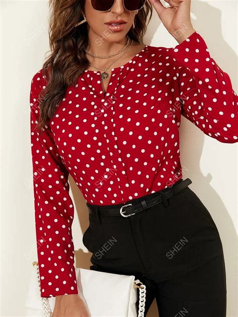 Shein Clasi Polka Dot Notched Neck Blouse Shein Usa