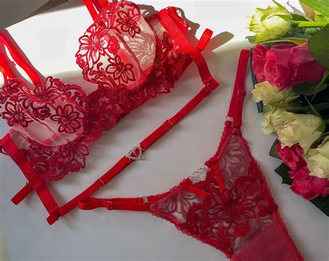 Flower Underwear Set Pieces Mesh Bra Embroidery Flower Transparent Lingerie Cute Underwear Set