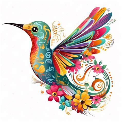 Premium Ai Image Brightly Colored Bird With Floral Design On White