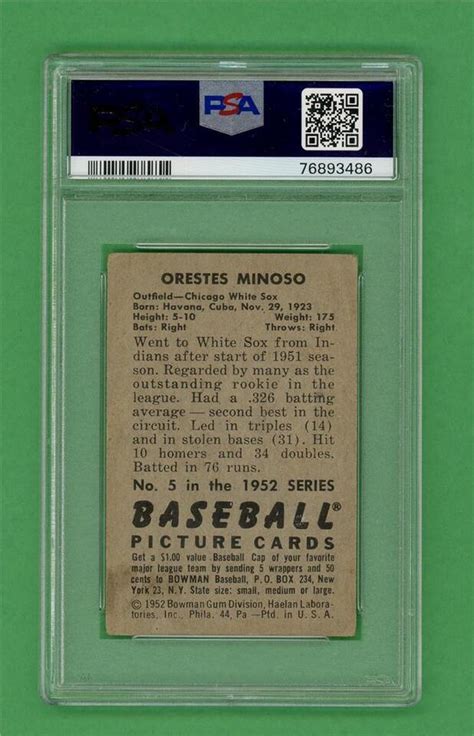 1952 Bowman 5 Minnie Minoso ROOKIE PSA FR 1 5 Chicago White