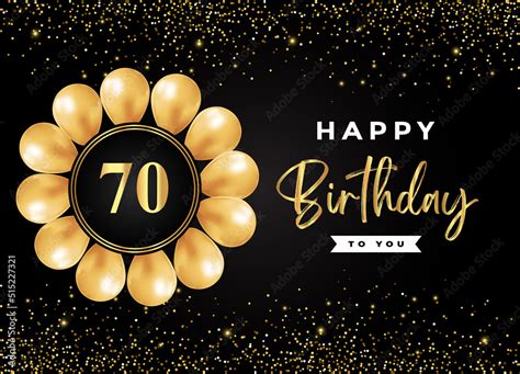 Happy 70th Birthday With Gold Balloon And Gold Glitter Isolated On