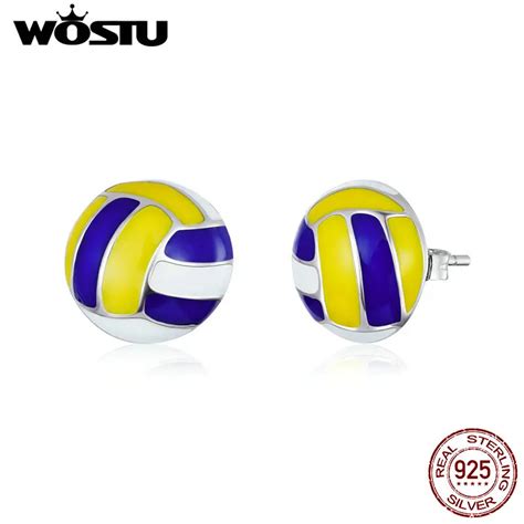 Wostu Genuine Sterling Silver Sport Brincos Para Mulheres Voleibol