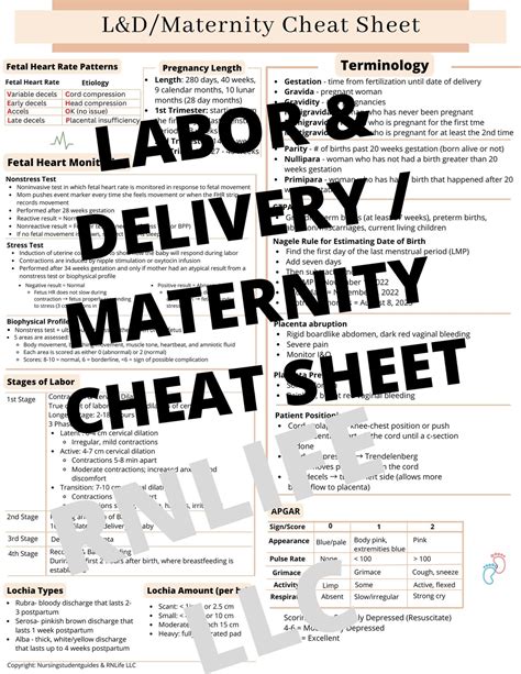 Labor Delivery Maternity Cheat Sheet Nursing School Etsy