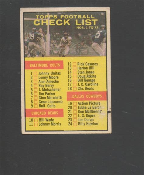 Topps Football Card Unchecked Checklist Ebay