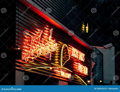 Red Neon Sign On Bar Facade In Buenos Aires Editorial Photography