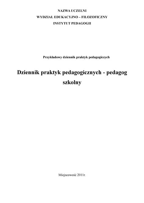 Przyk Adowy Dziennik Praktyk Pedagogiczych Nazwa Uczelni Wydzia