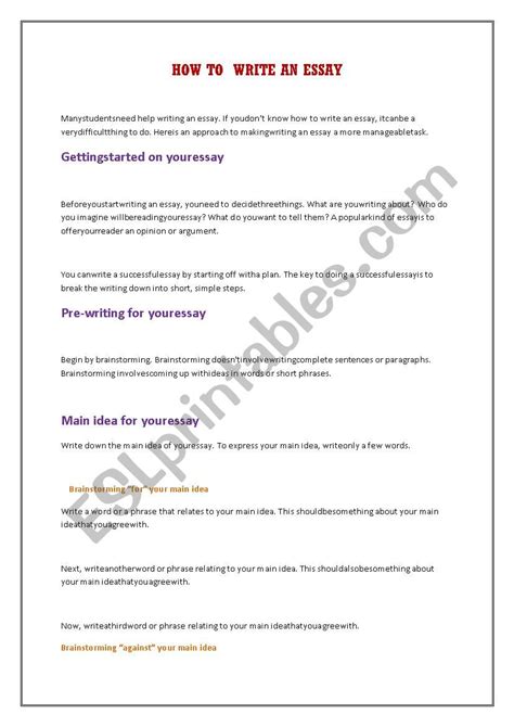 How To Write An Essay Esl Worksheet By Uutt