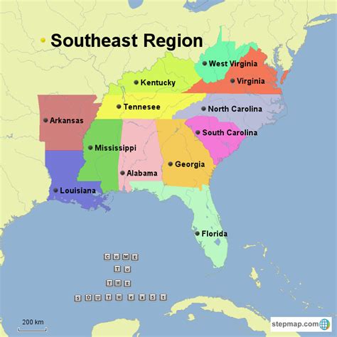 Southeast Region Usa Map - Amargo Marquita