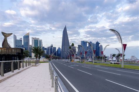 The Panoramic Skyline of Doha, Qatar during Sunrise Editorial Photo ...