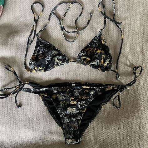 Cute Black And Gold String Bikini Both Size S Depop